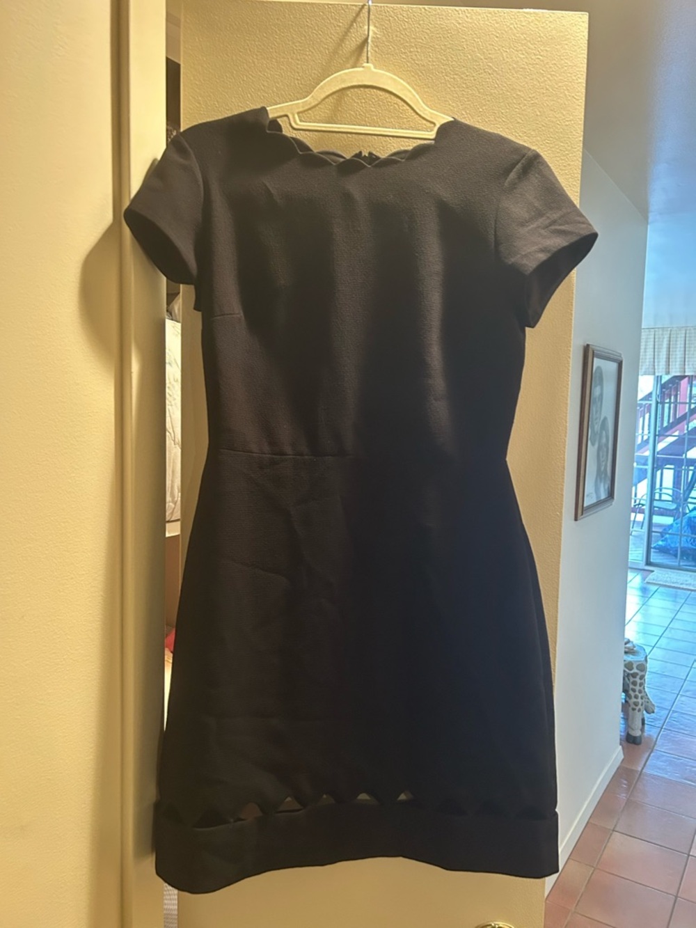 Club Monaco Black Scallop-Trim Mini Dress